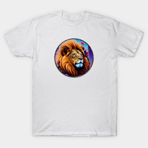 FLORAL LION PORTRAIT T-Shirt by Stavros Galiatsos